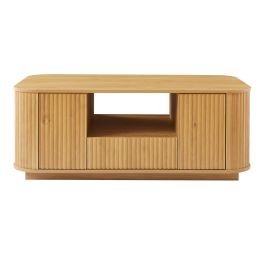 46.5"modern luxury oval coffee table with drawers and storage compartments, curved contour design, living room center coffee table (Color: Natural)