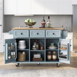 Kitchen Cart with Rubber wood Drop-Leaf Countertop ,Cabinet door internal storage racks (Color: as picture)